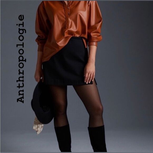Anthropologie Faux Leather Shirt Size M - Picture 1 of 12